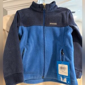 Columbia fleece jacket. Never worn. NWT. Boys/toddlers size 4T. Blue. Zip up.